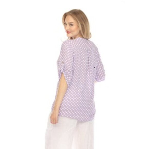 Purple Polka Dot Quarter Sleeves Button Top - Picture 4 of 4